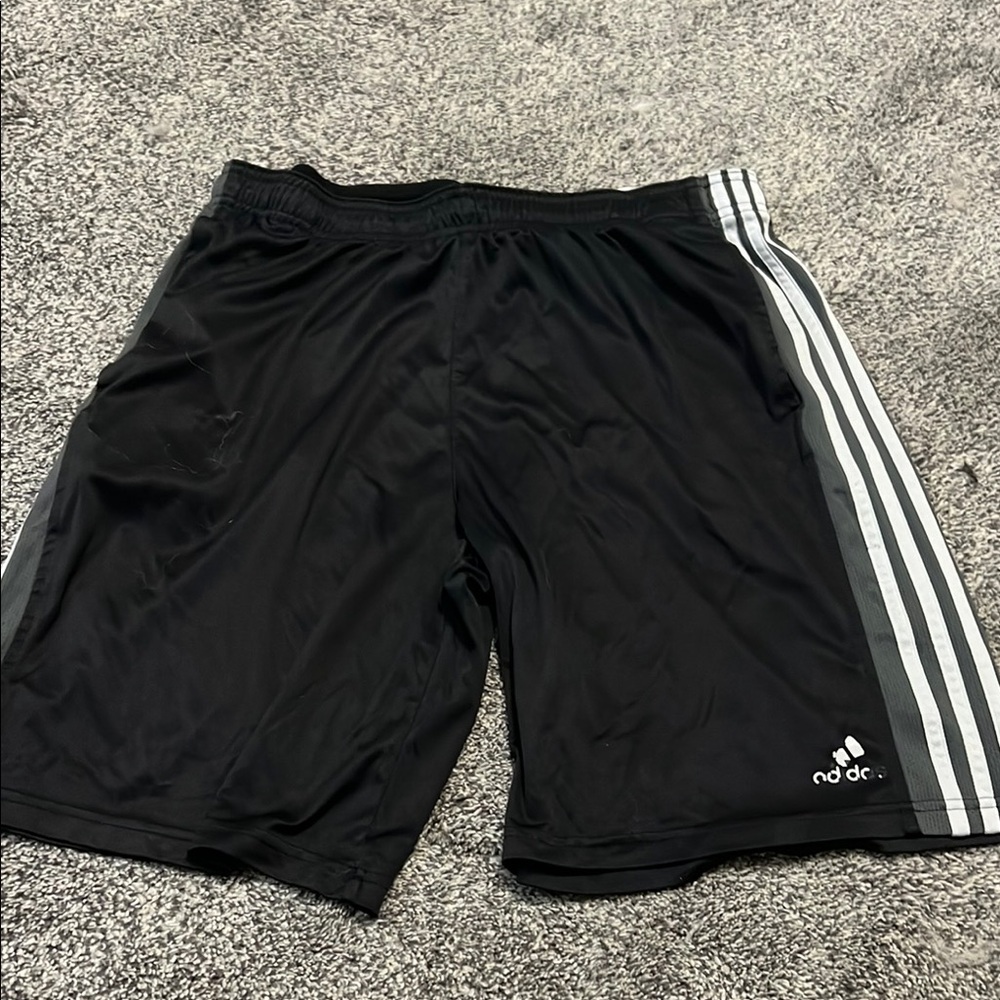 Adidas Black and Gray Athletic Shorts with Three Stripes
